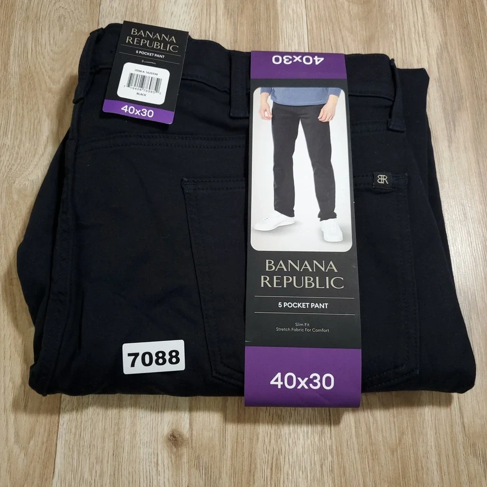 Banana Republic Traveler Pants Mens 40x30 Black Straight Fit Stretch Cotton NWT
